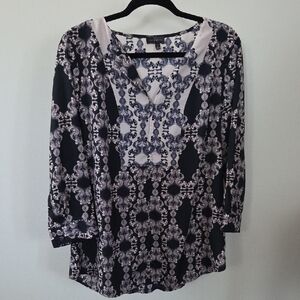 The Limited Navy and Pink Patterned Blouse